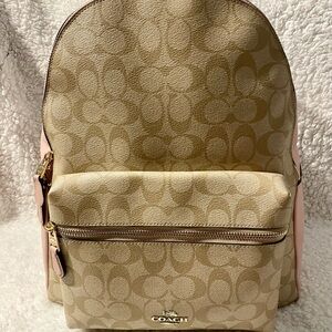 Coach Charlie Backpack Beige and Pink